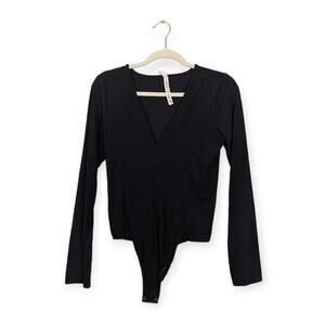 Free People Intimately Black Long Sleeve Bodysuit